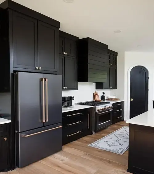 Black Refrigerator and Brass Hardware