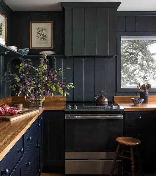 Botanical Artwork Over Butcher Block