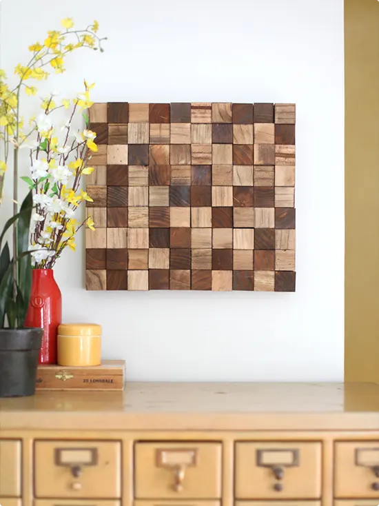 Grid of wood cubes in varied tones