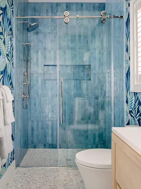 Individually Varied Blue Handmade Shower Tile