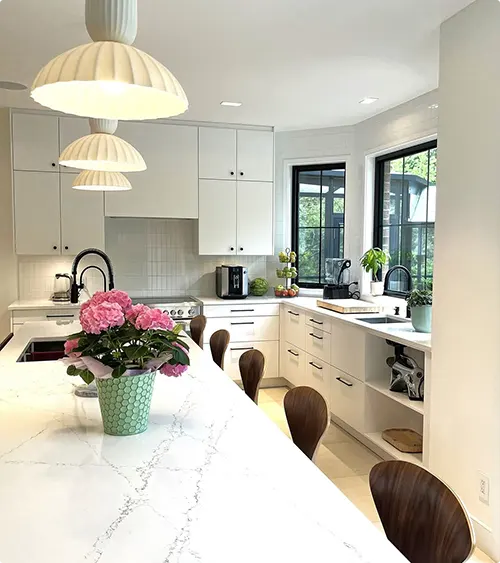 Pleated Pendant Lights and Black Windows