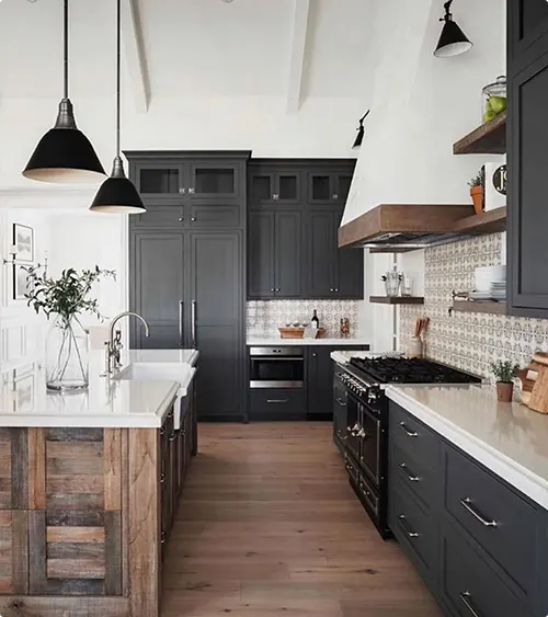 Reclaimed Wood Island and Floating Wood Shelf