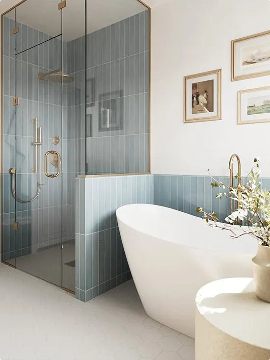 Soft Dusty Blue Vertical Shower Tile