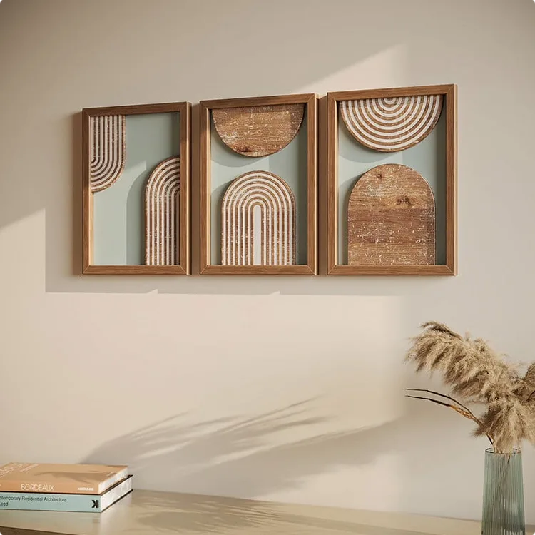 Three Panel Sage Green Wood Triptych