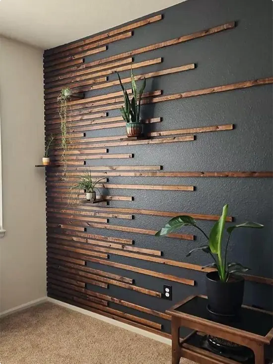 Wooden Slat Wall With Greenery
