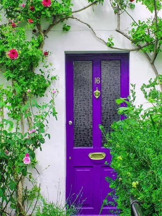 Bold Purple Door with Brass Hardware