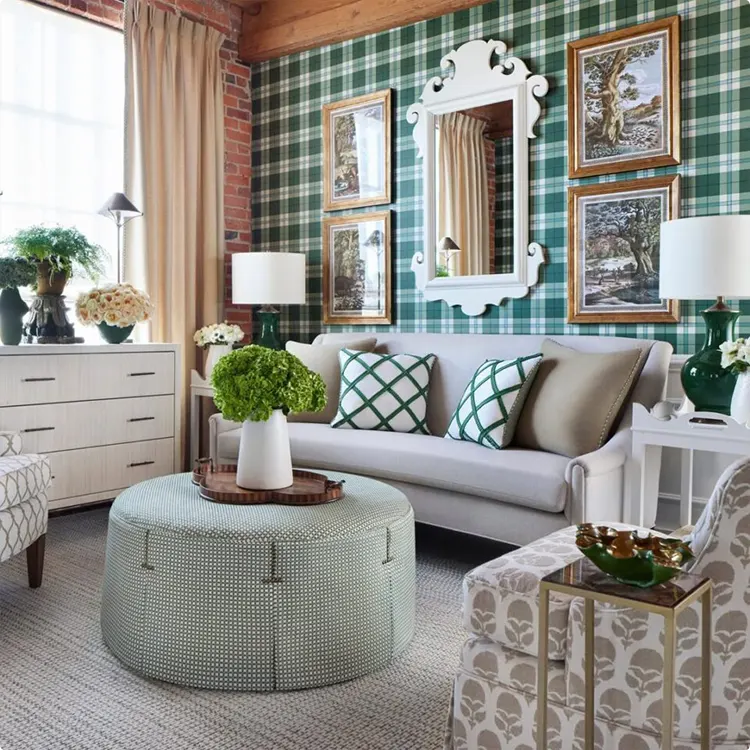 Dark Green and White Plaid Wallpaper