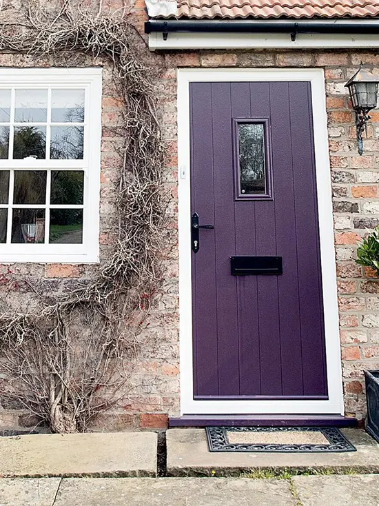 Deep Purple Vertical Plank Door for a Rustic Cottage
