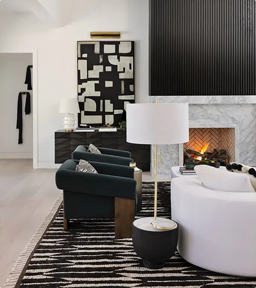 Marble Fireplace with Bold Painting