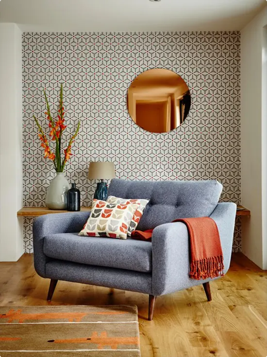 Retro Geometric Copper Mirror Wallpaper