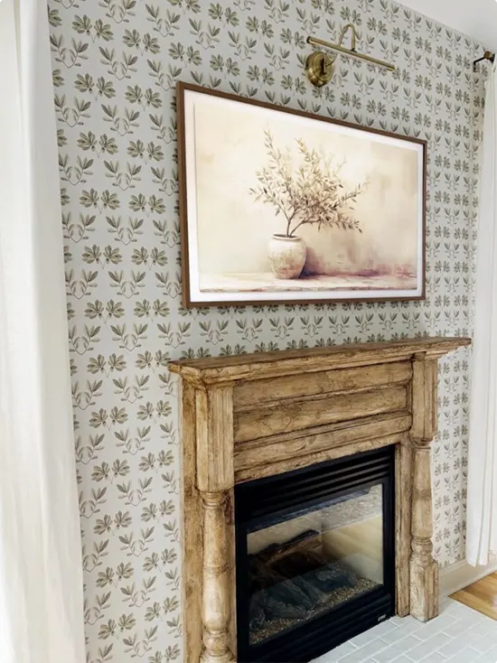 Small Leaf Print with Weathered Wood Mantel