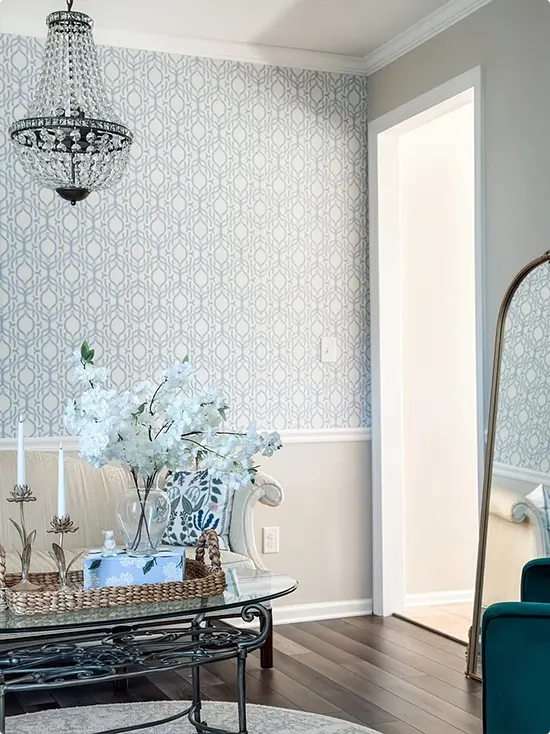 Soft Blue Geometric Lattice Accent Wall