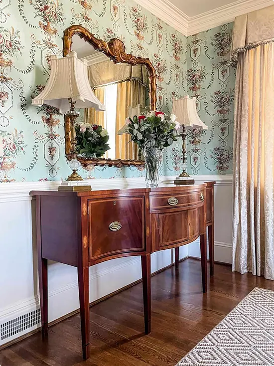 Soft Blue Vintage Floral Wallpaper