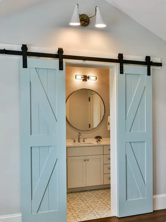 A pair of soft sky blue doors