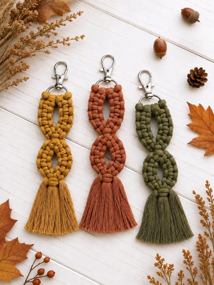 Autumn Macrame Keychain with an Infinity Shape