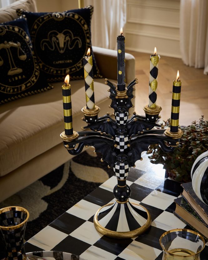 Bat Form Candelabra with Checkered Tapers