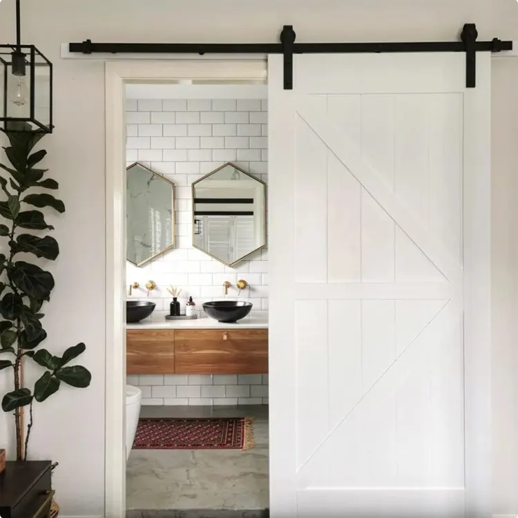 Classic White Barn Door with Diagonal Panels