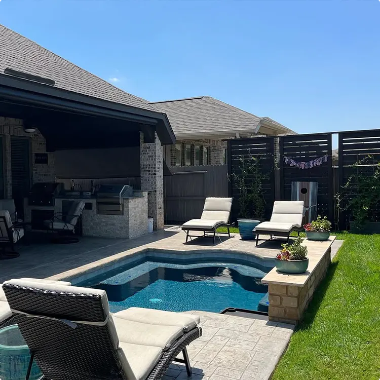 Covered Outdoor Kitchen and Small Curved Plunge Pool