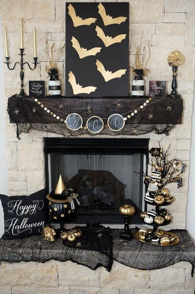Draped Gold Bat Mantel Display