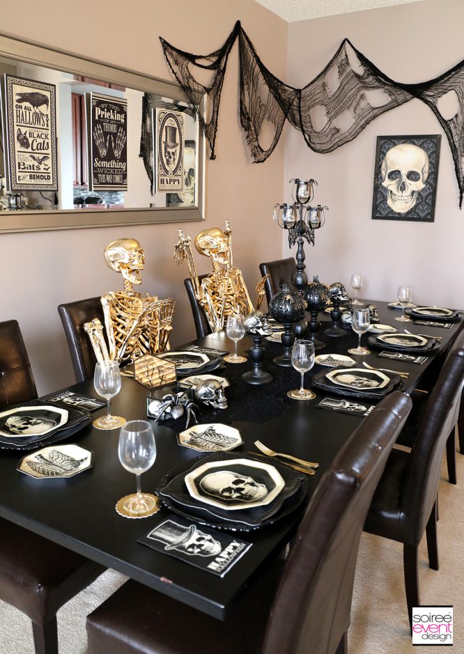 Gold Skeletons at the Halloween Dinner Table