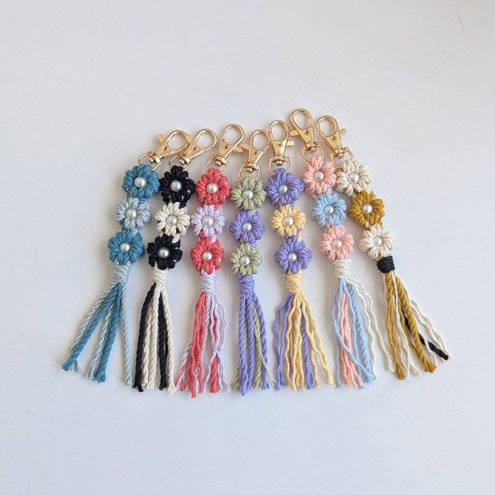 Petite Macrame Keychain with Daisy Chain Detail