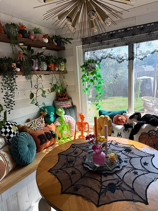 Skeleton Halloween Window Bench Decor