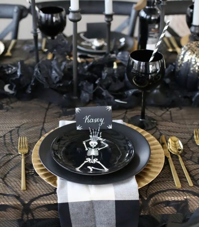 Skeleton Place Setting in Black and Gold