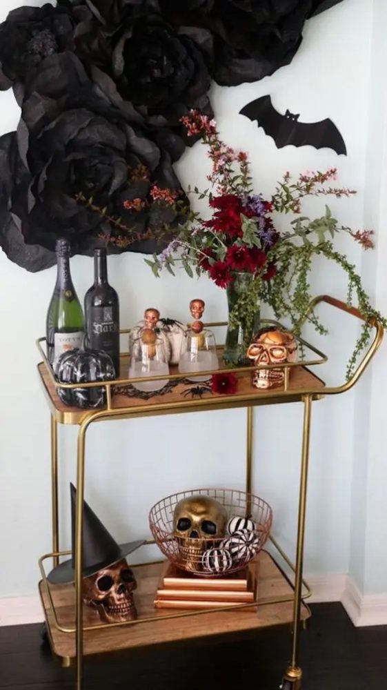 Skull and Black Rose Bar Cart