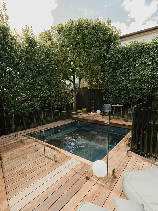 Sunken Square Plunge Pool with Glass Fence