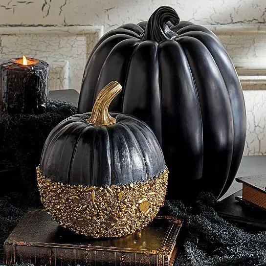 Two Black Sequin-Dipped Pumpkins