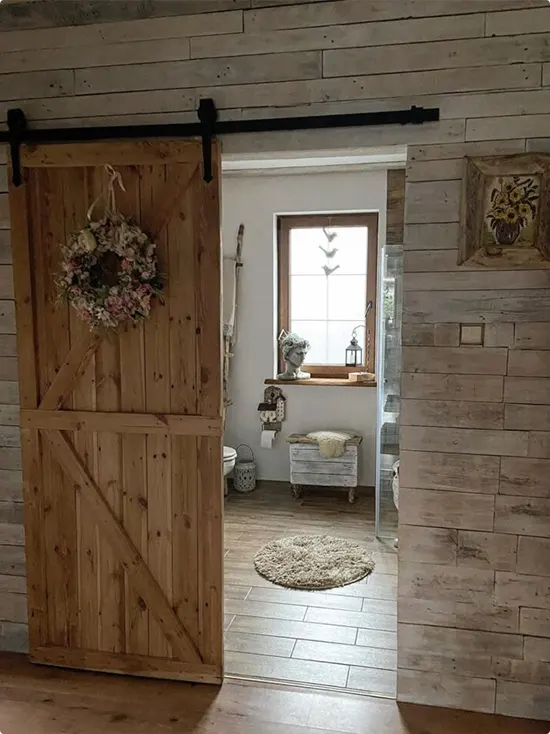 Weathered Wood Door with Floral Wreath
