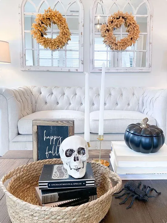 Wreaths and Skull on Arched Mirrors
