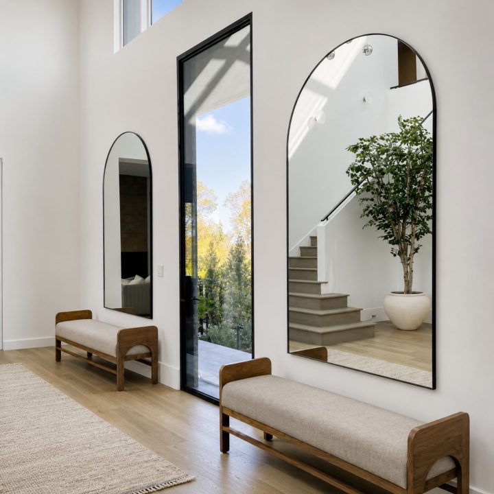 Arched Mirrors Framing a Glass Door