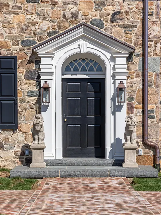 Black Door with Two Stone Lions