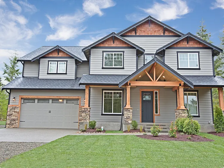 Gray House Exterior with Cedar and Black Trim