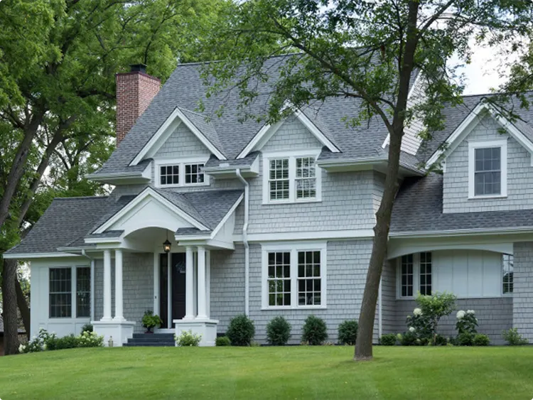 Gray Shingle Style House with Front Porch
