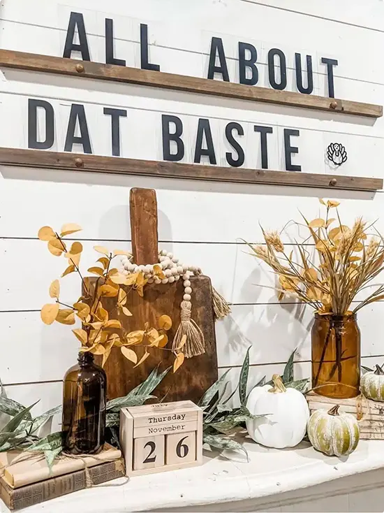 Joke Letterboard Above Rustic Vignette