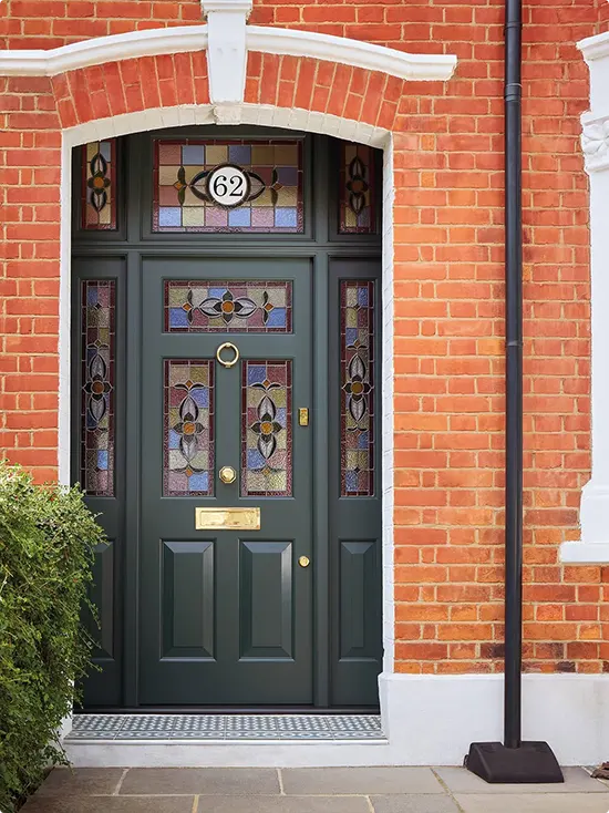 Numbered Deep Green Door in Stained Glass