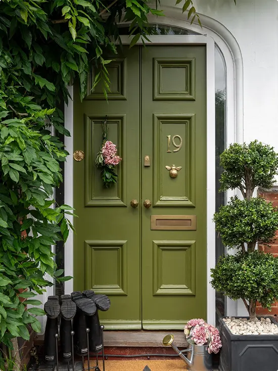 Olive Green Double Doors with Bee Knocker