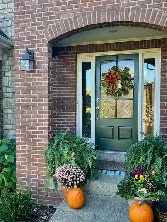 Olive Green Glass Door with Fall Wreath