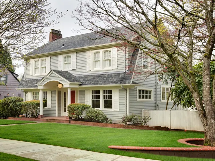 Red Door Gray Colonial House