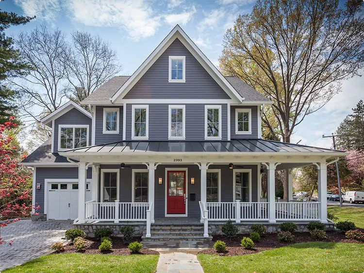 Red Door on a Slate Gray Farmhouse