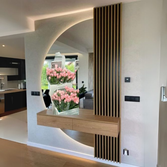 Round Mirror in a Wall Niche