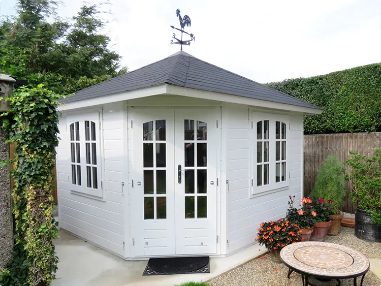 Traditional White Octagonal Garden House with Rooster Weathervane