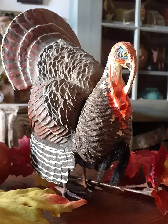 Weathered Tin Turkey and Silk Maple Leaves