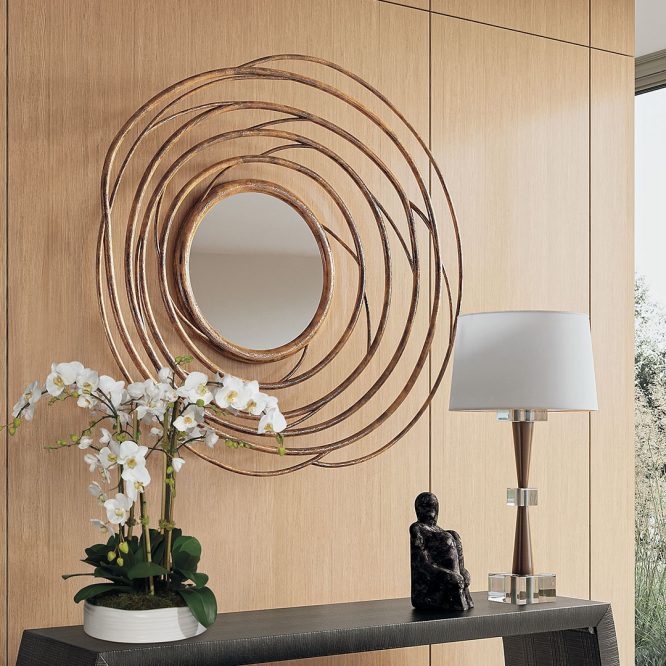 Wood Paneling with a Sculptural Mirror