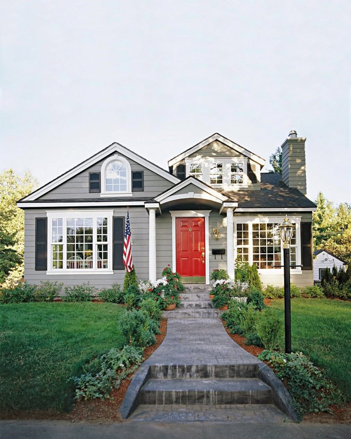 American Flag by a Red Door