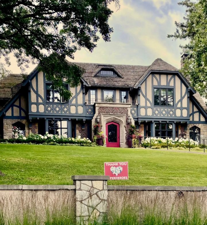 Gray House with Red Front Door