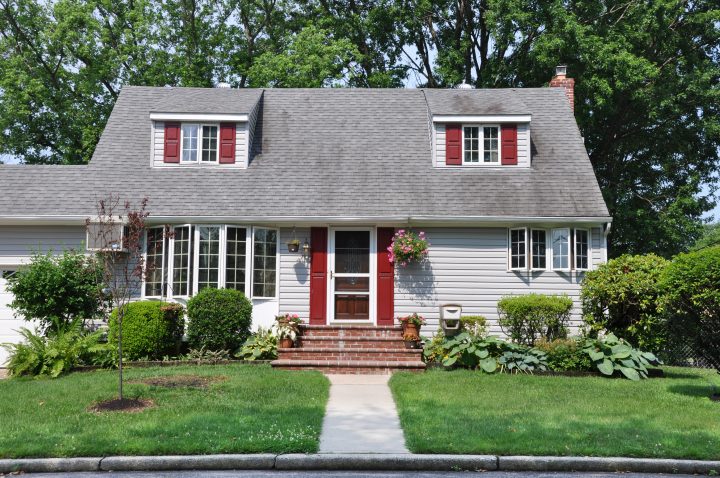 Gray House with Red Front Door