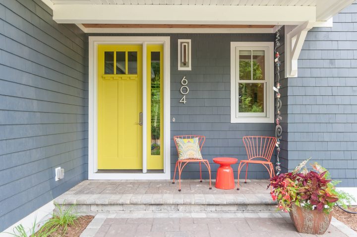 Gray House with Yellow Front Door